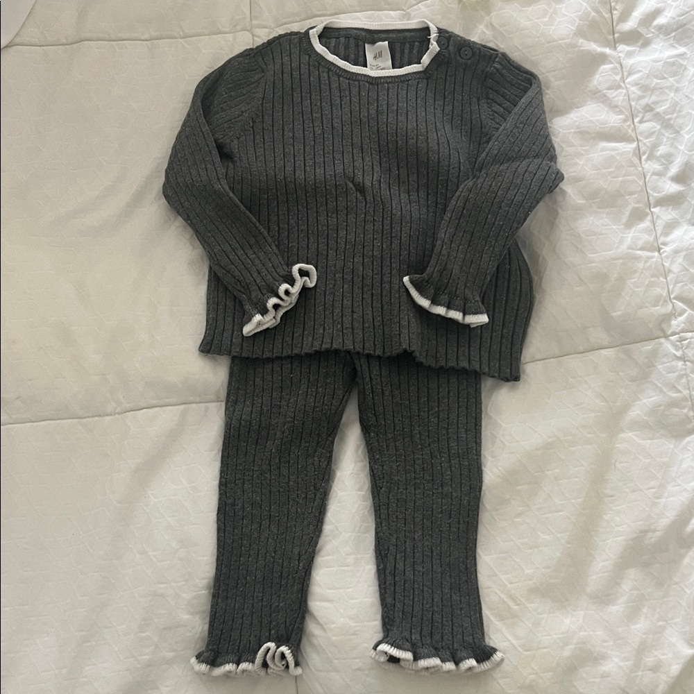 H&M Charcoal Pajama Set with White Accents